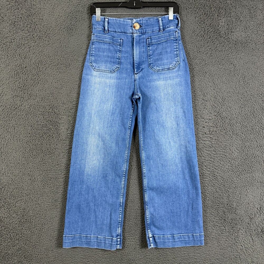 Maeve Anthropologie Pants Womens 27 Blue Collette Wide Leg Denim Crop Stretch